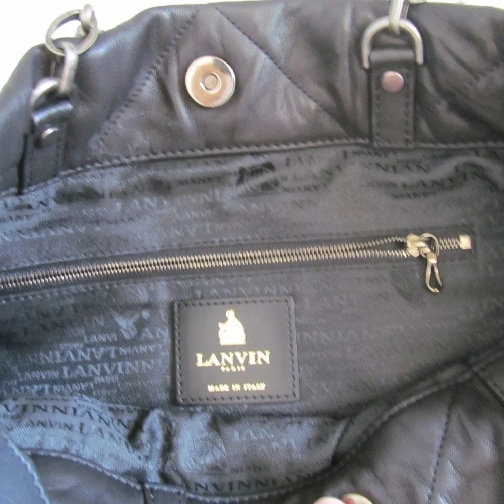 Lanvin Amalia Black Quilted Silky Soft Lambskin Leather Tote Large Handbag